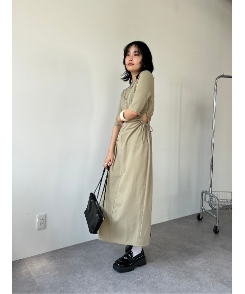 ワンピース ハーフスリーブサイドホールワンピース レディース 