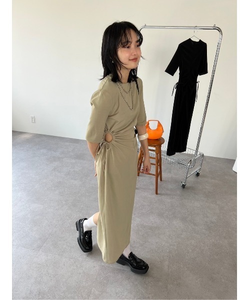 ワンピース ハーフスリーブサイドホールワンピース レディース 