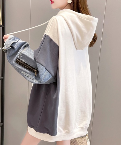 COCOMOMO パーカー 「選べる2タイプ」 デニムドッキングパーカー