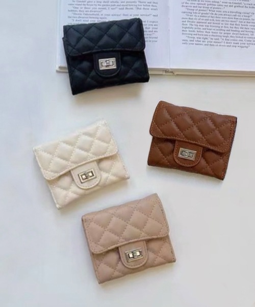 キルティングミニウォレット　財布小銭入れcc 新品 キルティング ボックスコイン三つ折り財布 ミニ財布 ミニウォレット