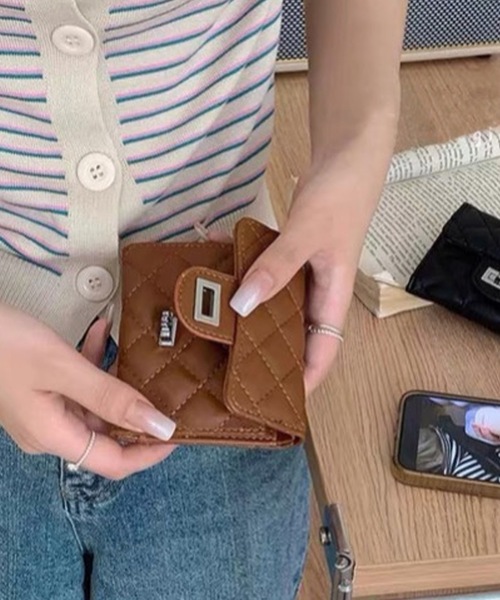 牛革 キルティング キャビアスキン 三つ折りミニ財布 RANDA 財布 キルティング三つ折りミニウォレット レディース