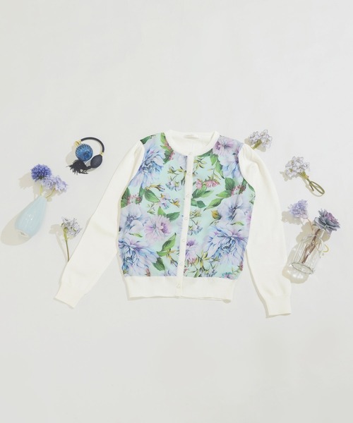 Prima Scherrer カーディガン プリント シフォンコンビ ニット
