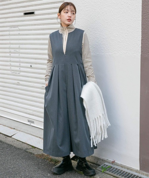 KBF ワンピース 「2サイズ展開」キーネックBIGプリーツ