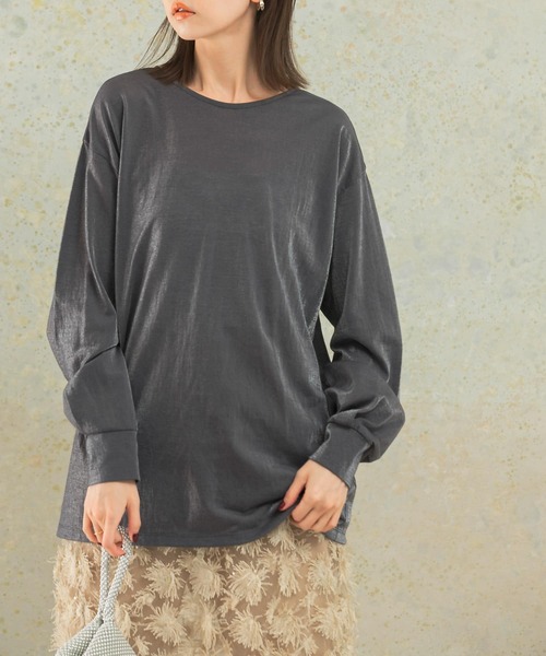tシャツ シアークルーネックロングTシャツ レディース