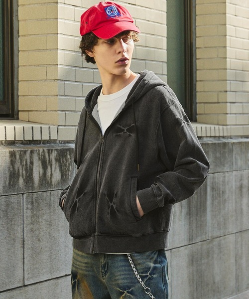 【送関込】  Jeans Distressed Monologo パーカー セール】Grafiti Double Zip-up Parker / グラフティダブル