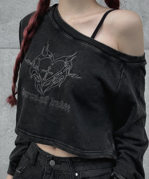 KsG tシャツ ワンショルダーフロントデザインロングTシャツ レディース