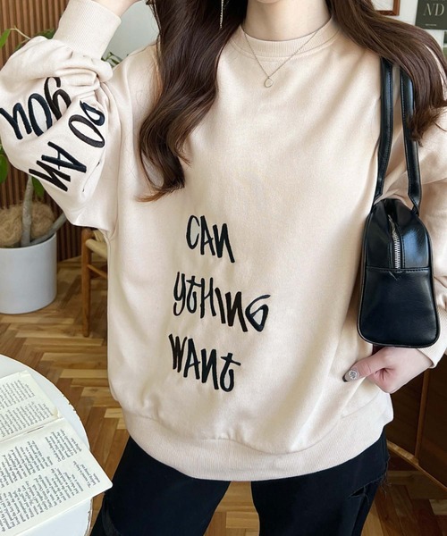 moment+ トレーナー スウェット 裏毛オーバーサイズロゴ刺繍スウェット