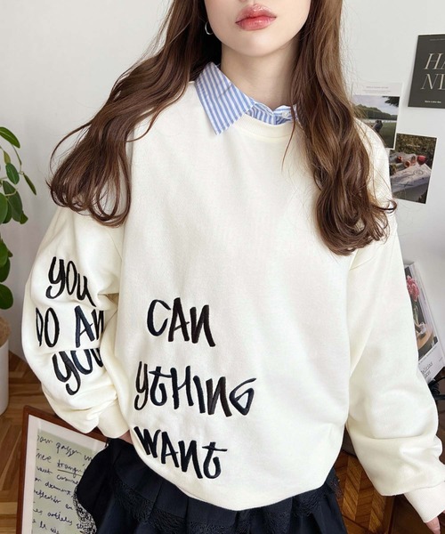 moment+ トレーナー スウェット 裏毛オーバーサイズロゴ刺繍スウェット