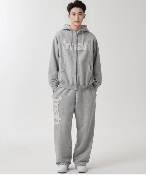 パーカー 「mahagrid/マハグリッド」 CUT OFF APPLIQUE ZIP-UP HOODIE/カットオフアップリケ ジップアップ パーカ
