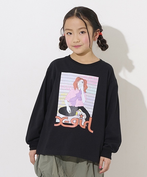 X-girl Stages tシャツ ガールイラスト長袖Tシャツ キッズ 子供