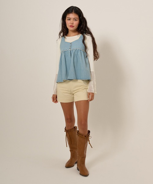 フリルラップレイヤード ショートパンツ カーキ TINA：JOJUN　M TINA：JOJUN（ティーナジョジュン） パンツ フリルラップレイヤード