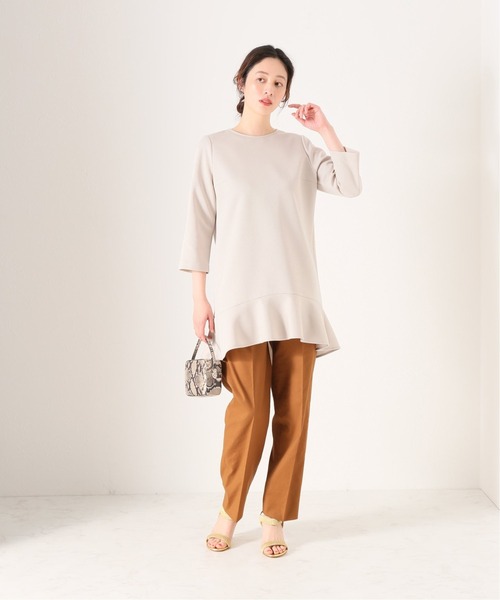 VERMEIL par ienaベージュ プリーツ ロングワンピース 七分袖 VERMEIL par iena 「VERMEIL iena」 7分袖ワンピース - ベージュ