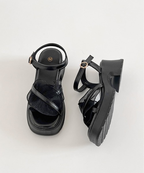 Shoes in Closet サンダル 軽量厚底 チュール フリル ヒール