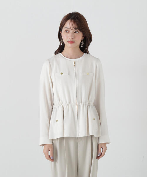 美品　TO BE CHIC ペプラム　ブルゾン　リモンタ 楽天市場】PICCIN PERLA 袖パールペプラムジップデニムブルゾン