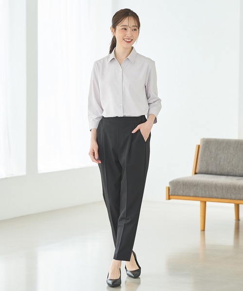 フォーマル ブラウス シャツ 「らくらくアイロン」７分袖織柄スキッパーシャツ レディース | Honeys | 12
