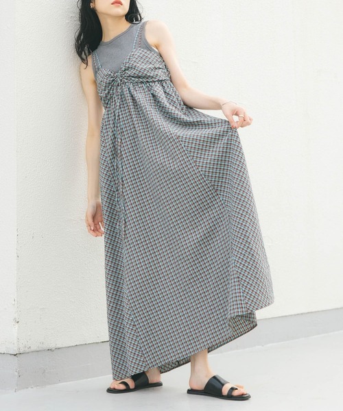 【美品】KBFドロストチェックキャミワンピース セール】ドロストチェックキャミワンピース（ワンピース）｜KBF