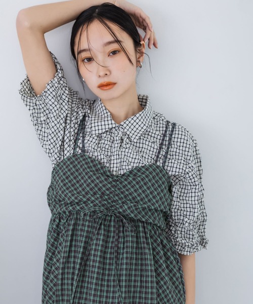 KBF ワンピース ドロストチェックキャミワンピース : ZOZOTOWN