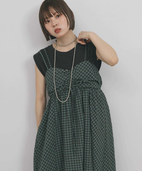 KBF ドロストチェックキャミワンピース KBF ワンピース ドロストチェックキャミワンピース : ZOZOTOWN