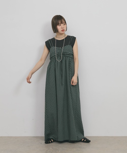 【美品】KBFドロストチェックキャミワンピース KBF ワンピース ドロストチェックキャミワンピース : ZOZOTOWN