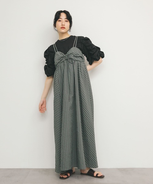 KBF ワンピース ドロストチェックキャミワンピース : ZOZOTOWN
