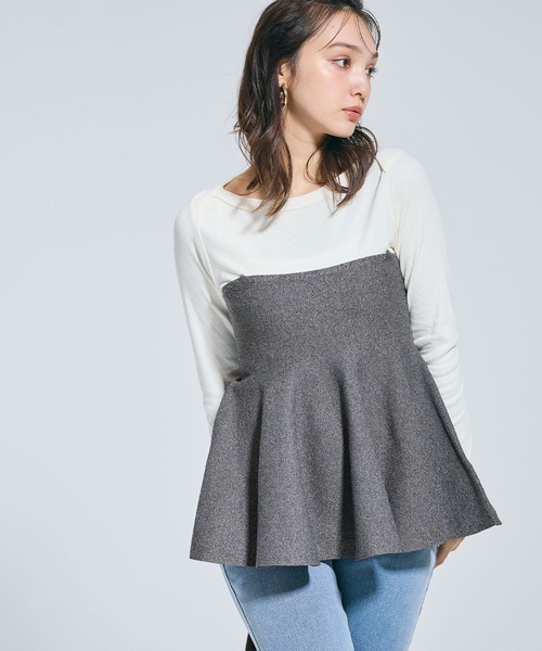 【グレー】パターンメッシュニットキャミソール メッシュニット×キャミソールワンピース（黒・灰）春/夏 大胆な露出が