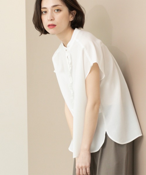 【WEB限定】〈洗濯機可能〉シアー リネンライク バック フリル ブラウス ドライタッチバックフリルブラウス【ストレッチ/イージーケア