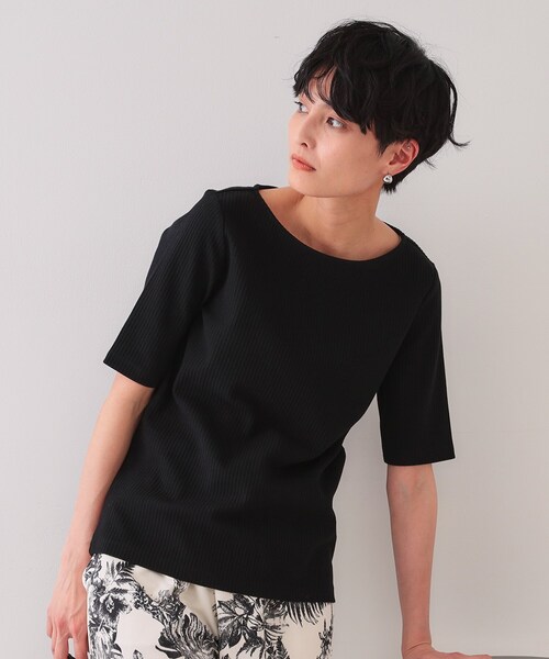 トップス　ろくsama OPAQUE.CLIP tシャツ ボートネックリブカットソー「洗濯機洗い可