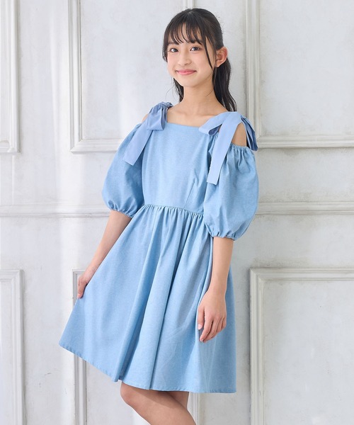 まま－る◆新品 アルジ－◆接触冷感 肩あきりぼんワンピース 130 52ca2cd5aa302a18c96174b6021f22