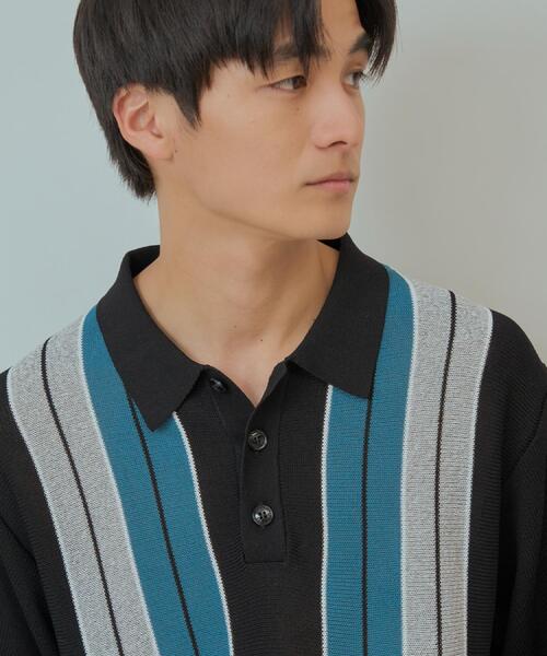 THE SHOP TK ポロシャツ マルチストライプ ニットポロシャツ メンズ