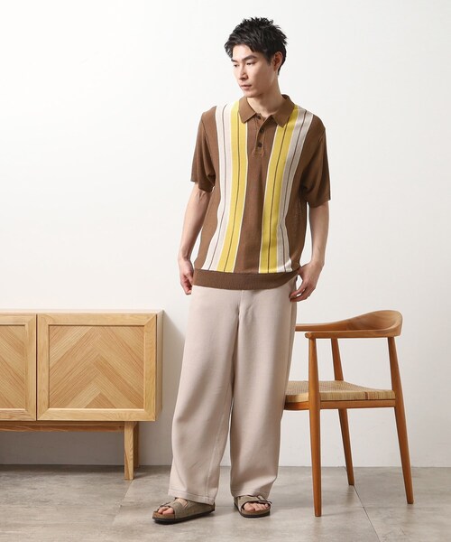 THE SHOP TK ポロシャツ 半袖 マルチストライプ ニットポロシャツ