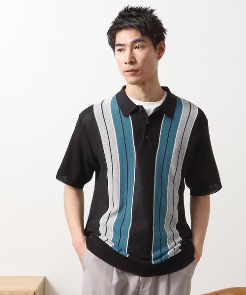 THE SHOP TK ポロシャツ 半袖 マルチストライプ ニットポロシャツ