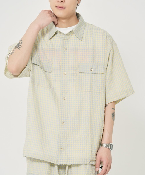 ROUGH TRADE シャツ シアサッカーギンガムチェック ドローコード付き
