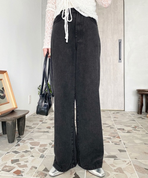 moment+ パンツ ヴィンテージライクハイウエストストレートパンツ