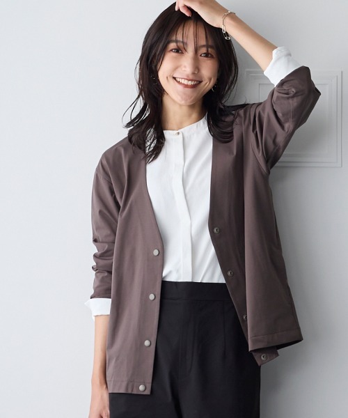 フィットミーモア　大きいサイズ　ノーカラージャケット　ELL ニッセン レディース スーツ ジャケット 夏 ストレッチ ノー