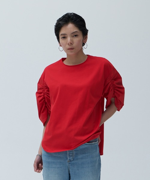 tシャツ 異素材スリーブカットトップス レディース
