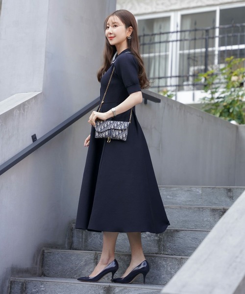 【エレガントスタイル♪】LV 半袖 ワンピース 夏ワンピース 半袖ワンピース 黒ワンピース 黒白 短袖 aライン