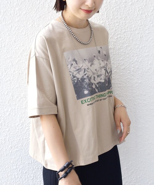「＋81BRANCA」 半袖Tシャツ ONE SIZE ベージュ レディース 81BRANCA tシャツ 「SHIPS別注」81BRANCA:5分袖 ロゴ TEE 24SS