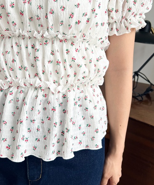 tシャツ シャーリングペプラムカットソー半袖 レディース NATURAL BEAUTY BASIC tシャツ シャーリングペプラムカットソー