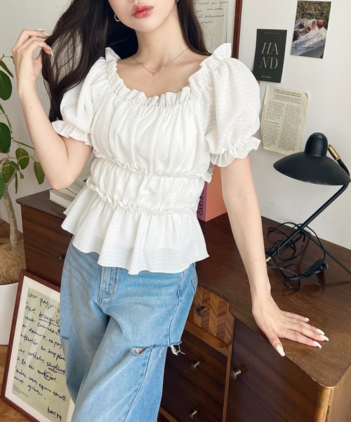 tシャツ シャーリングペプラムカットソー半袖 レディース シャーリングペプラムカットソー半袖 | NATURAL BEAUTY BASIC