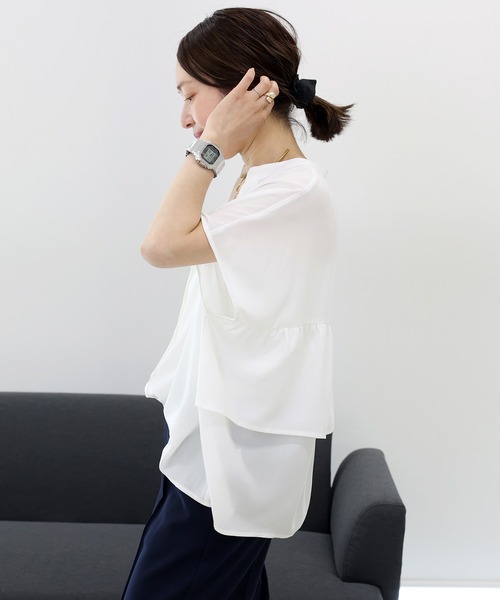 Aletta vita ブラウス シャツ 半袖 エステルジョーゼットバックフリル
