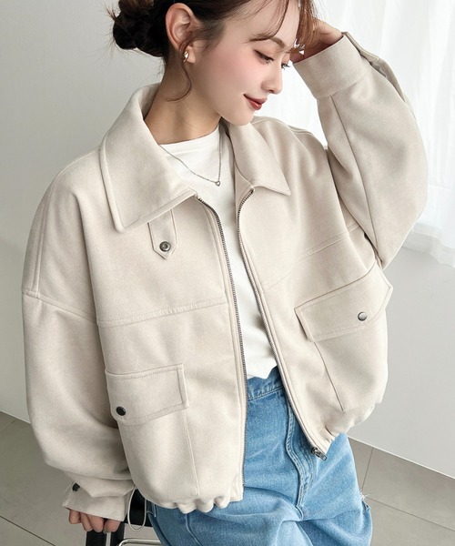 moment+ ブルゾン アウター 2WAYカラーフェイクスエードショート