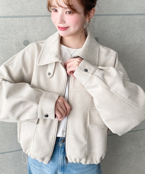 moment+ ブルゾン アウター 2WAYカラーフェイクスエードショート