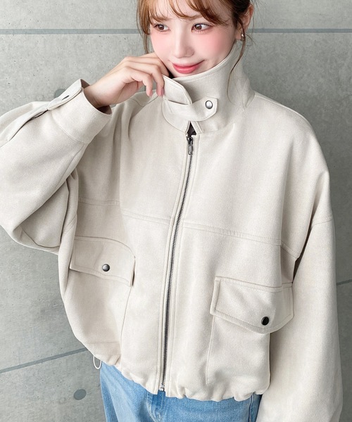 moment+ ブルゾン アウター 2WAYカラーフェイクスエードショート