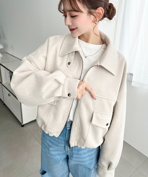 moment+ ブルゾン アウター 2WAYカラーフェイクスエードショート