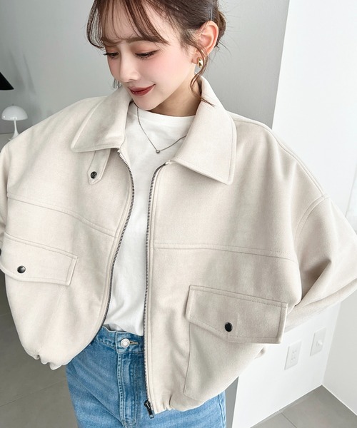 moment+ ブルゾン アウター 2WAYカラーフェイクスエードショート