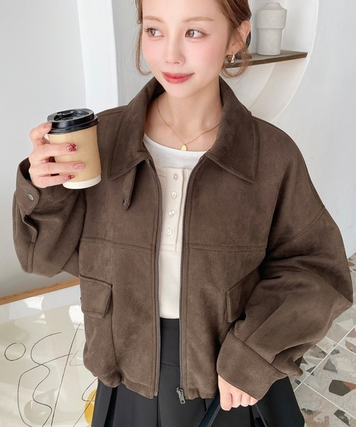 moment+ ブルゾン アウター 2WAYカラーフェイクスエードショート