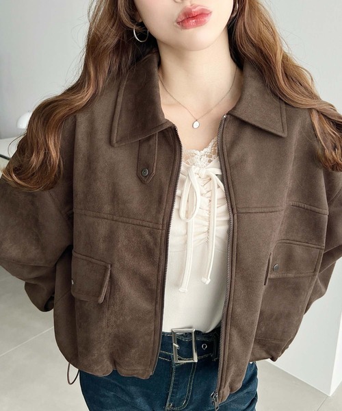 moment+ ブルゾン アウター 2WAYカラーフェイクスエードショート