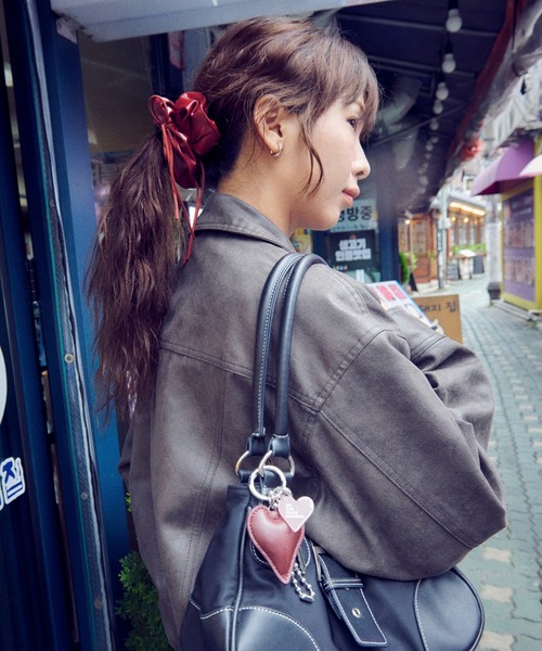 くま付き３点セット シュシュ　リボン黒セーター GOLDY（ゴールディ） シュシュ リボン ハング レザー タッチ ビッグ