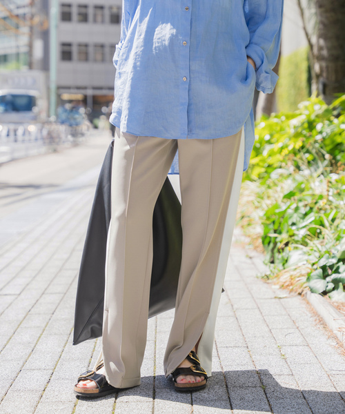 ほぼ新品 スピックアンドスパン リネンストレッチ フロントボタンパンツ 38 Spick and Span]リネンストレッチフロントボタンパンツ◇[品番