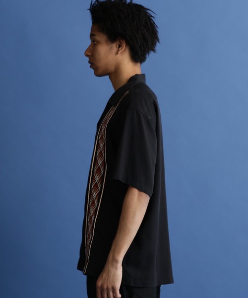 Schott 半袖シャツ ブラック Schott N.Y.C ショット 刺繍 半袖 ワークシャツ 開襟シャツ